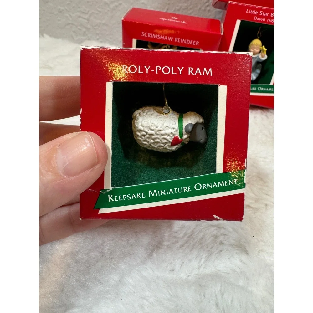 Lot of 5 Vintage 1989 Hallmark Keepsake Miniature Ornaments Angel Bunny Reindeer